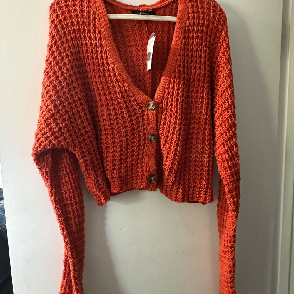 Cozy Orange Knit Cardigan Sweater